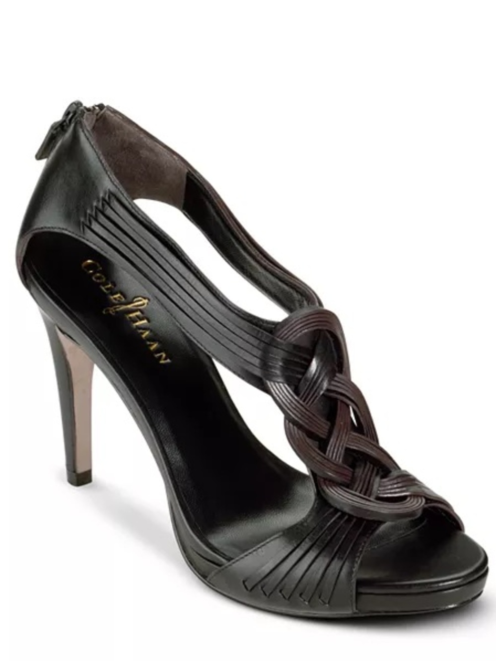 Cole Haan Black Brown Vivian Nike Air Heel Sandal w/ Back Zipper ~ 5.5 B